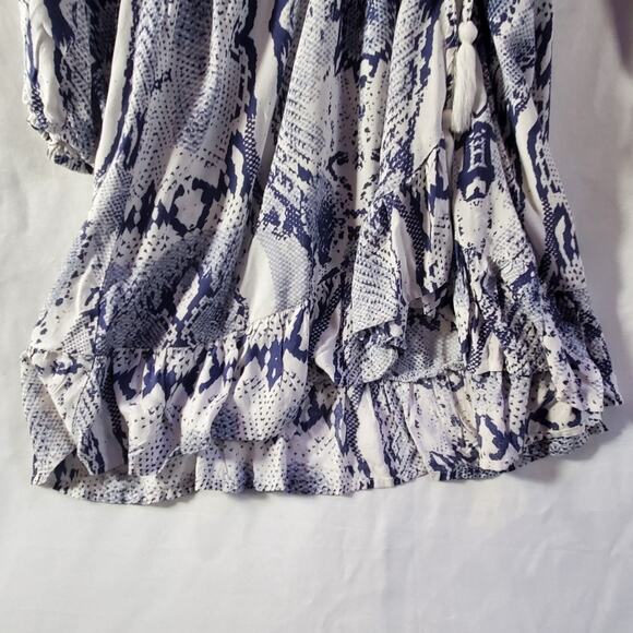 Blue Island Dress Small Snakeskin Print Long Sleeve Ruffle Hem Boho Chic - Picture 10 of 13